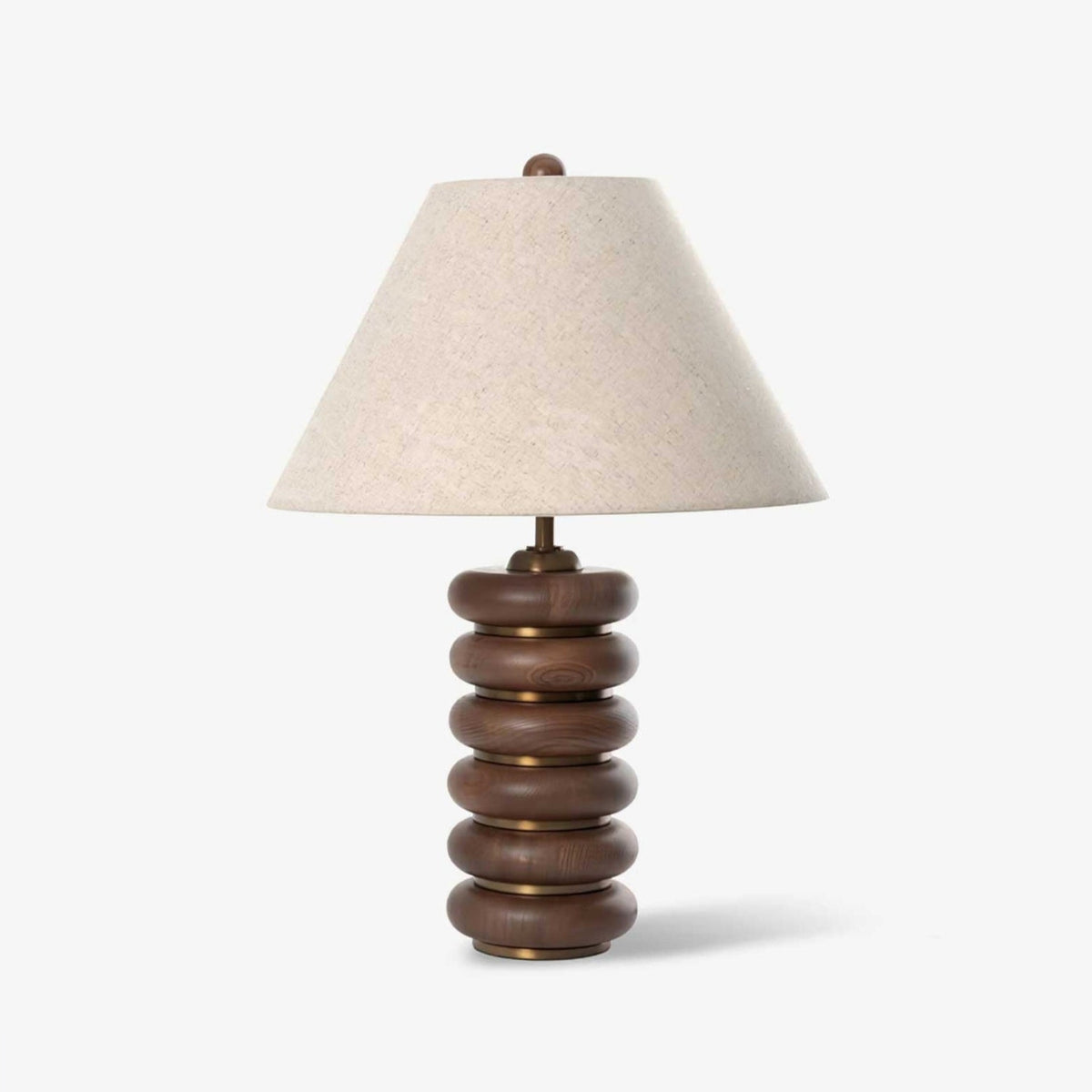 Greyson Table Lamp in Stained Oak and Antique Brass with Linen Shade