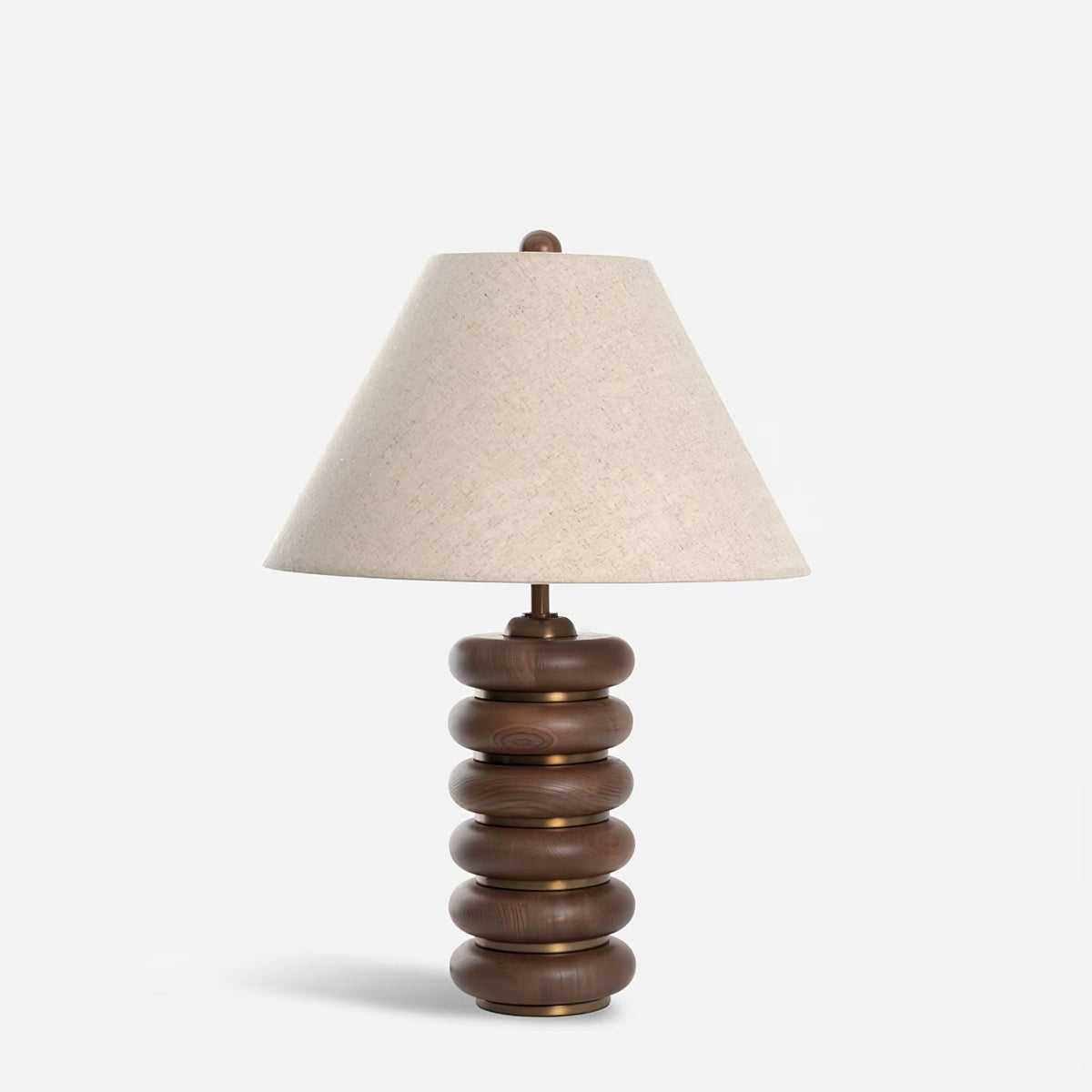 Greyson Table Lamp in Stained Oak and Antique Brass with Linen Shade