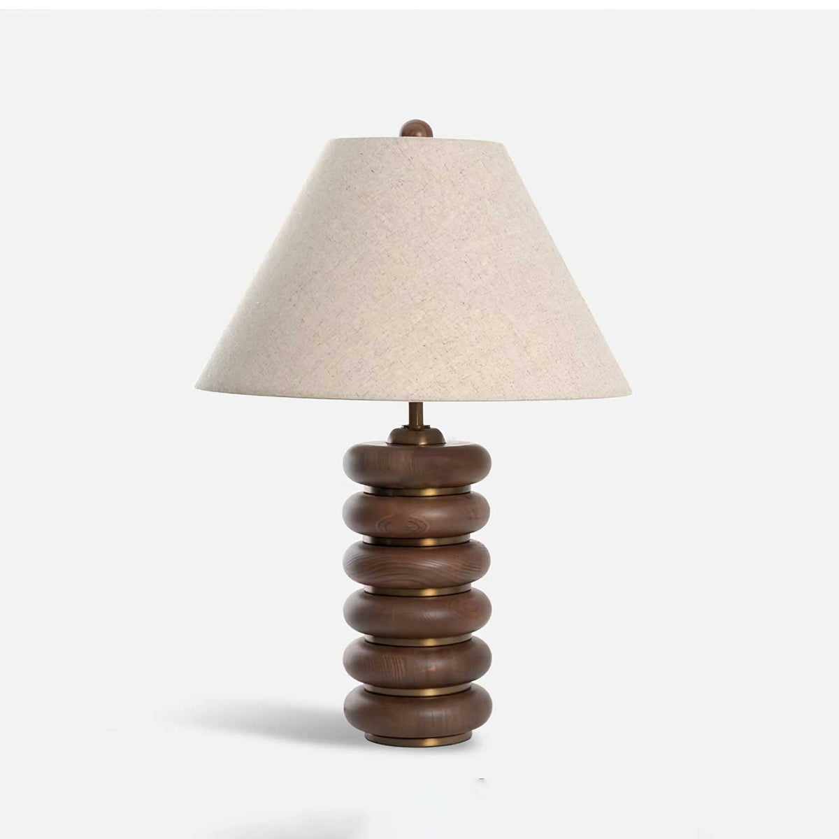 Greyson Table Lamp in Stained Oak and Antique Brass with Linen Shade