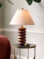 Greyson Table Lamp in Stained Oak and Antique Brass with Linen Shade