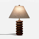 Greyson Table Lamp in Stained Oak and Antique Brass with Linen Shade