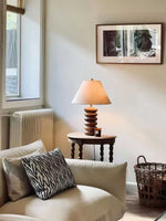 Greyson Table Lamp in Stained Oak and Antique Brass with Linen Shade