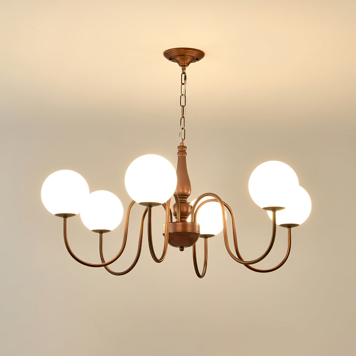 Grove Balls Chandelier – Frosted Glass & Copper-Tone Metal Pendant Light