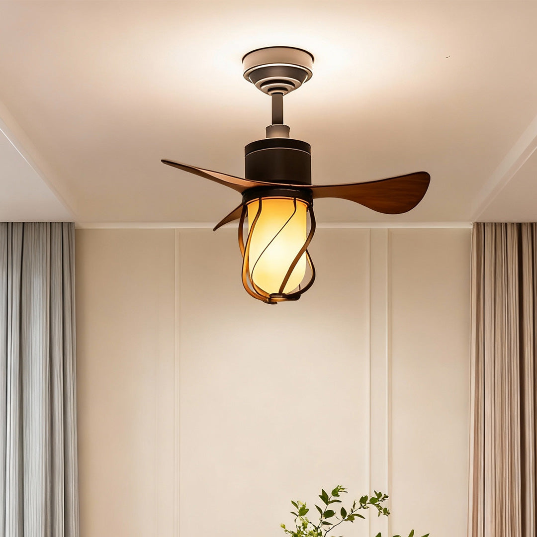 Aurelia Vintage LED Ceiling Fan with Light – 22" Flush Mount, E26, 3 Blades