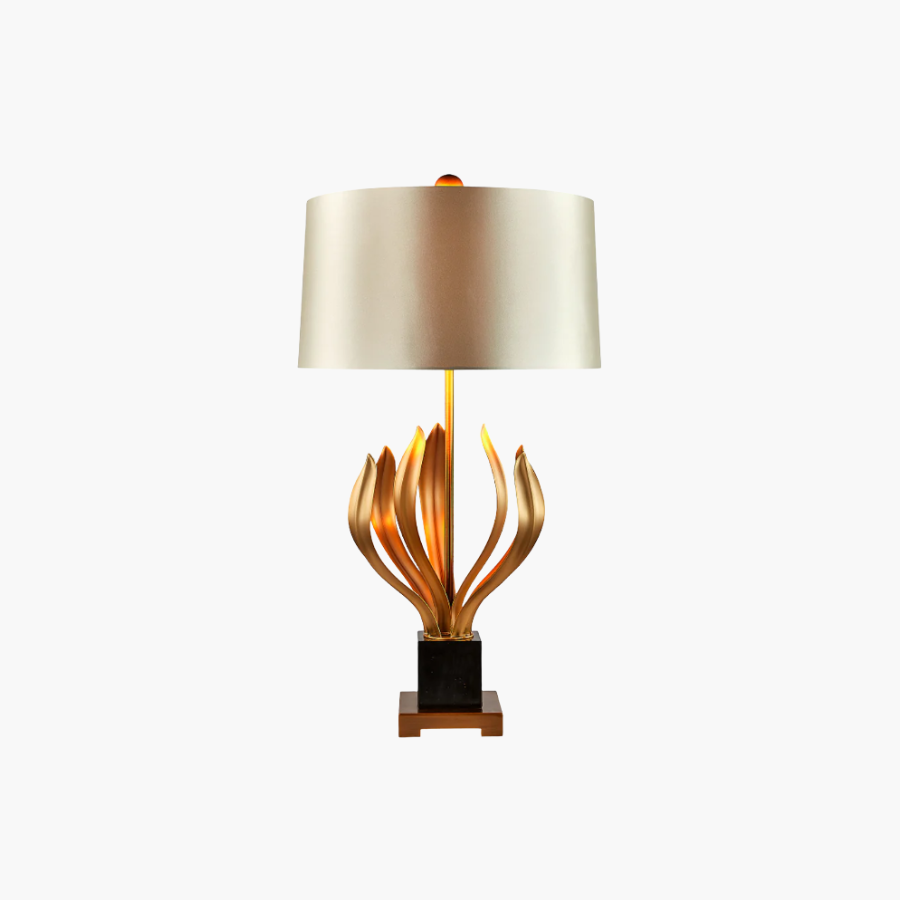Aurelia Vintage Brass Table Lamp with Champagne Fabric Shade