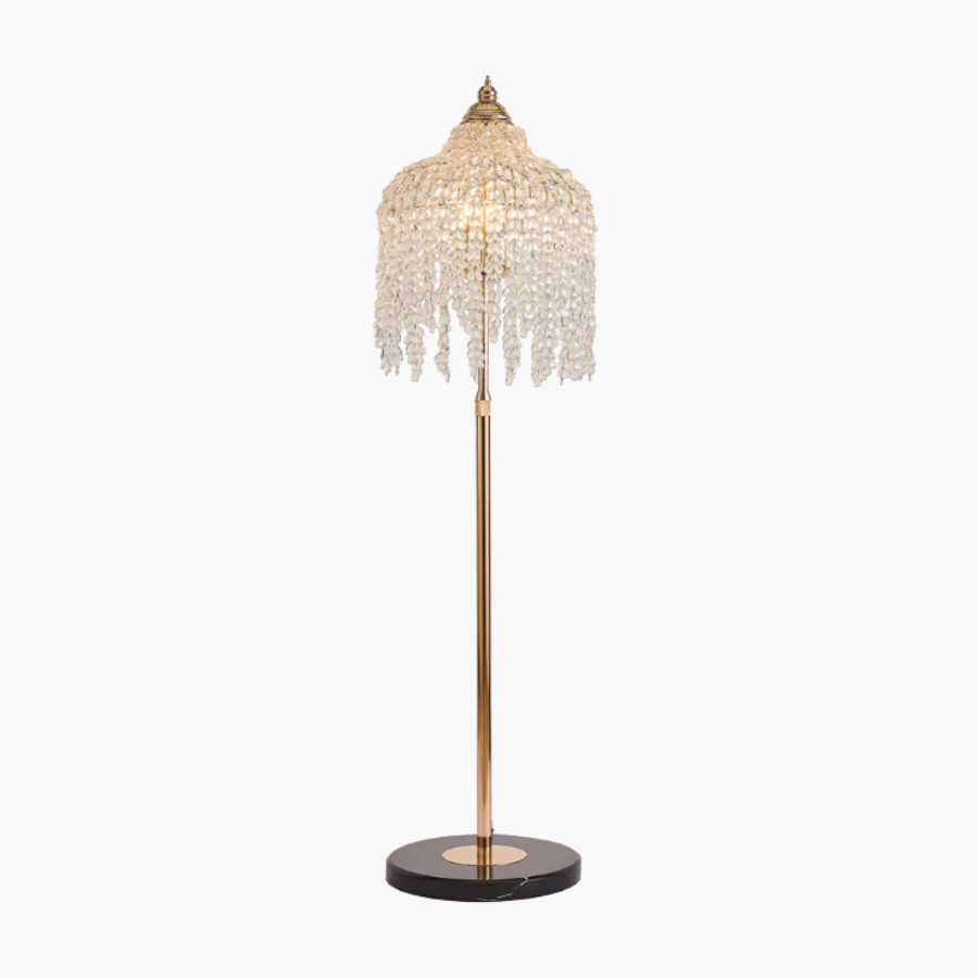 Crystal LED Floor Lamp with French Gold Finish, E12 Socket, 63" Tall