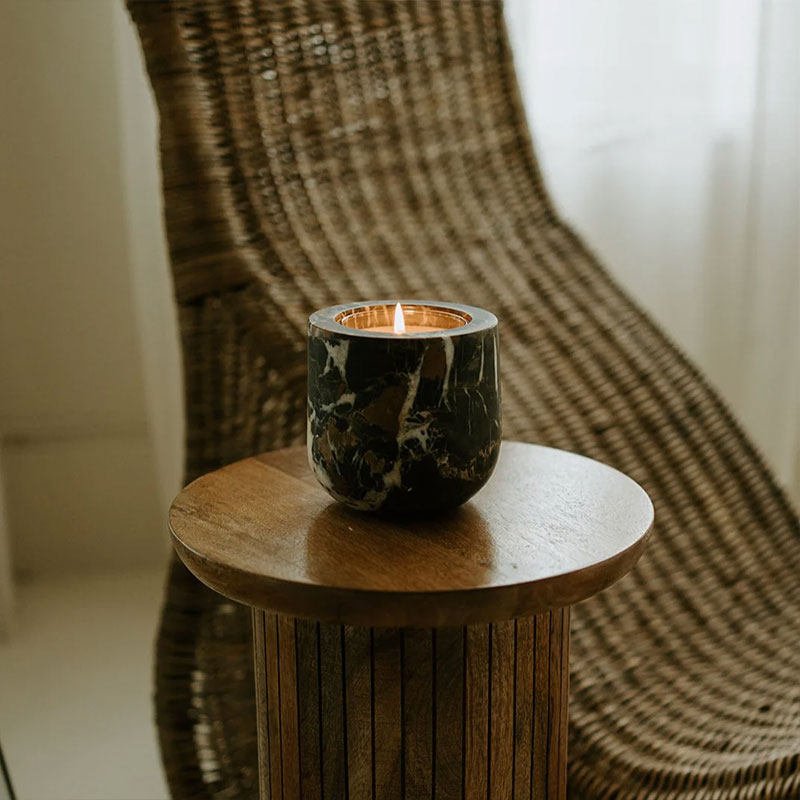 Halo Calm Natural Stone Candle Holder – Artisan Marble & Travertine Tabletop Accent