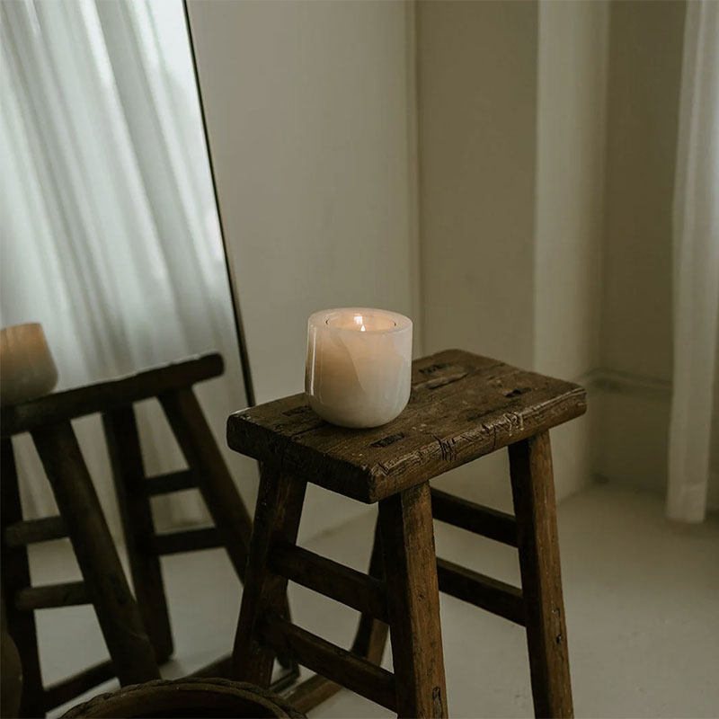Halo Calm Natural Stone Candle Holder – Artisan Marble & Travertine Tabletop Accent