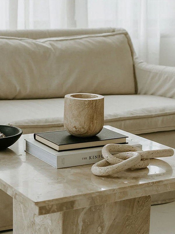 Halo Calm Natural Stone Candle Holder – Artisan Marble & Travertine Tabletop Accent