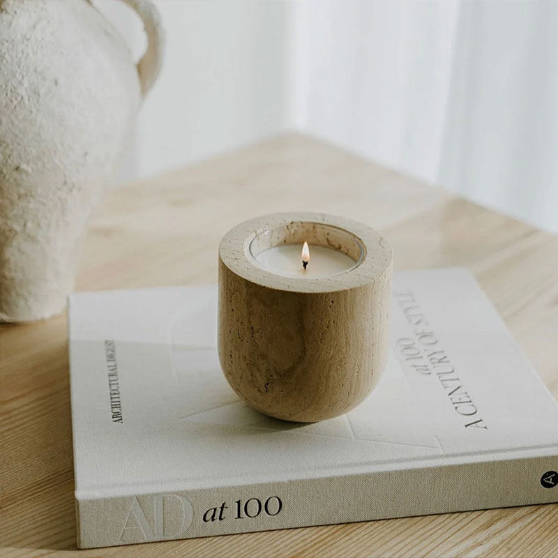 Halo Calm Natural Stone Candle Holder – Artisan Marble & Travertine Tabletop Accent