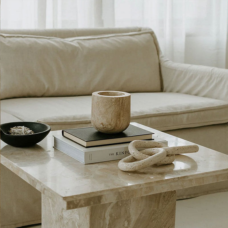 Halo Calm Natural Stone Candle Holder – Artisan Marble & Travertine Tabletop Accent