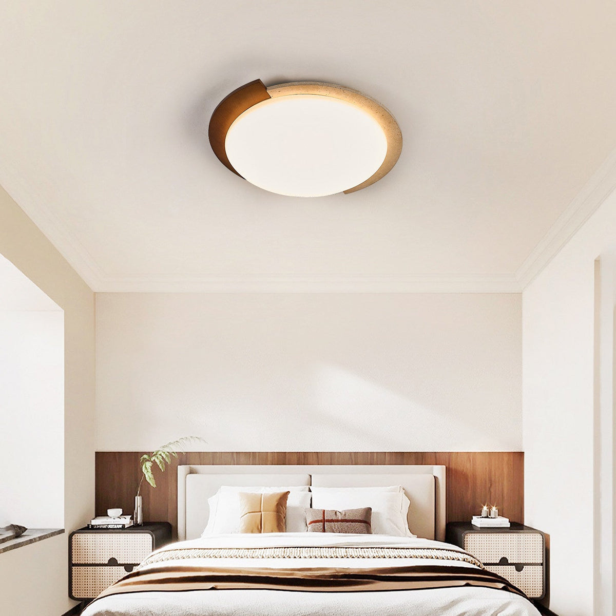 Halo Terra Ceiling Light in Yellow Travertine and Walnut