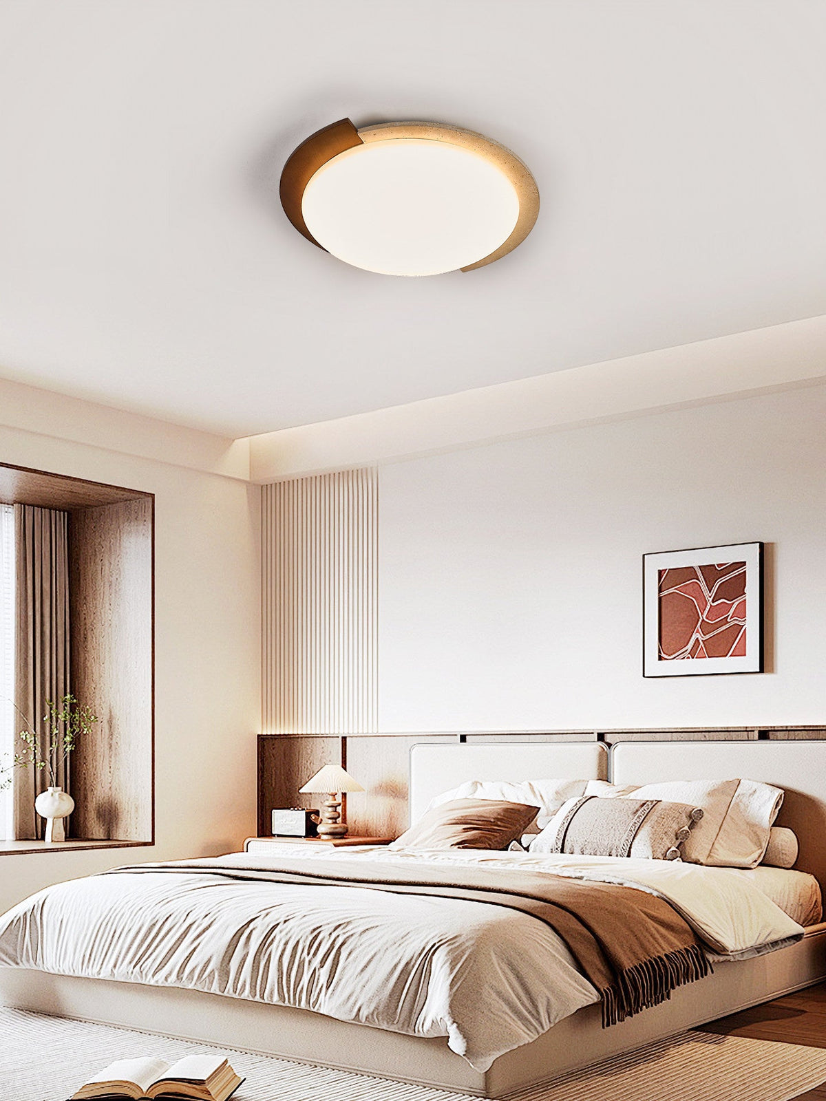 Halo Terra Ceiling Light in Yellow Travertine and Walnut