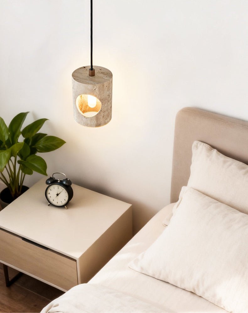 Halo Cut Travertine Pendant Light – Modern Stone Illumination