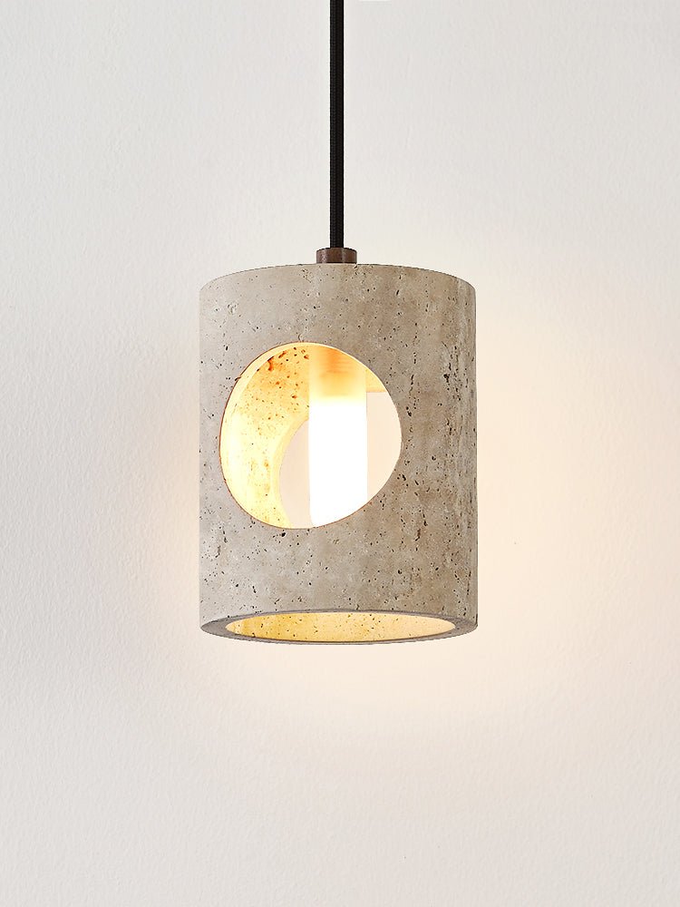Halo Cut Travertine Pendant Light – Modern Stone Illumination