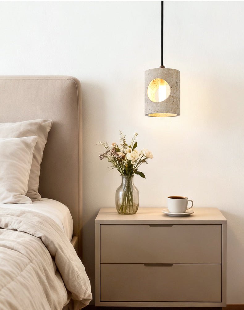 Halo Cut Travertine Pendant Light – Modern Stone Illumination