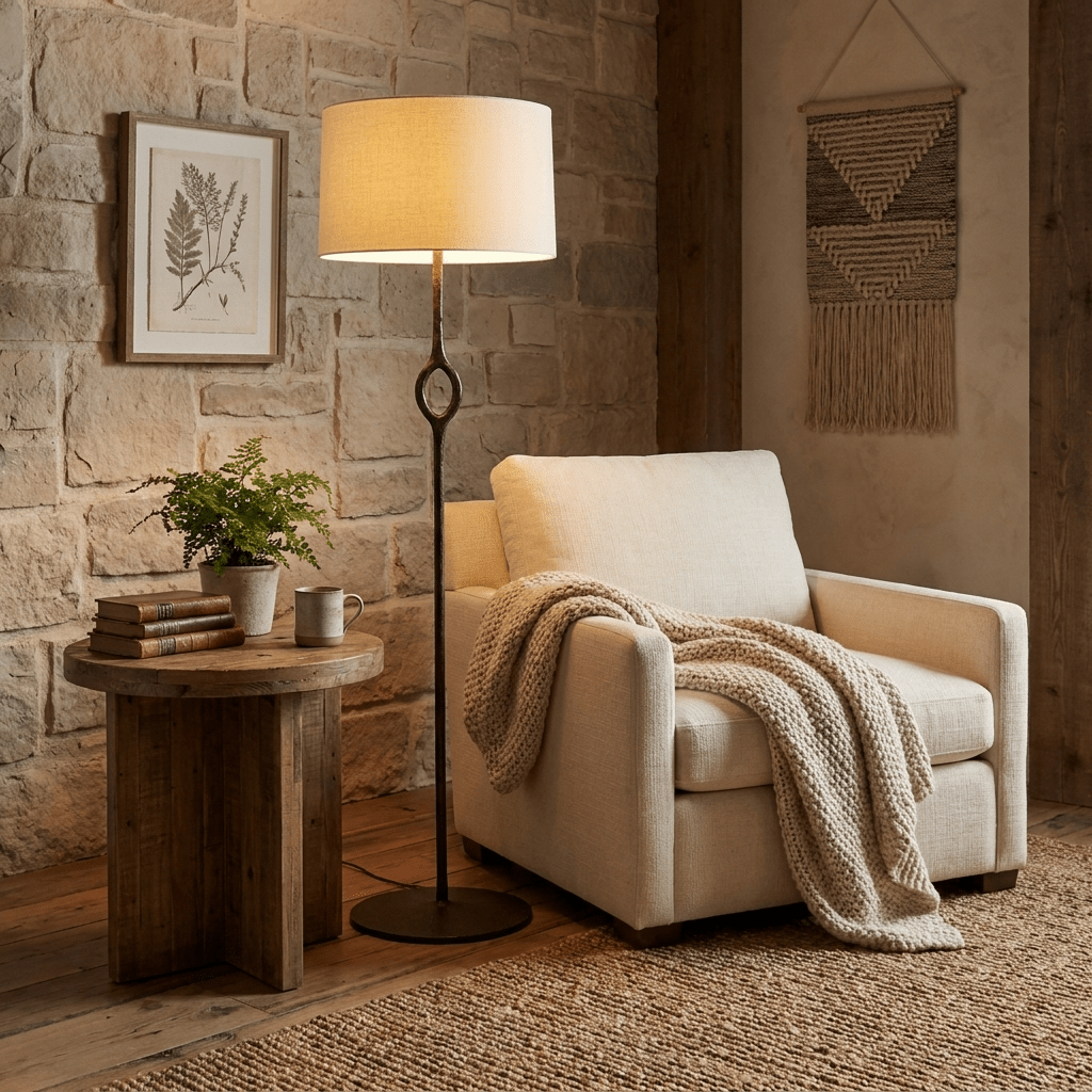 Halo Loop Modern Floor Lamp with Fabric Shade for Living Room