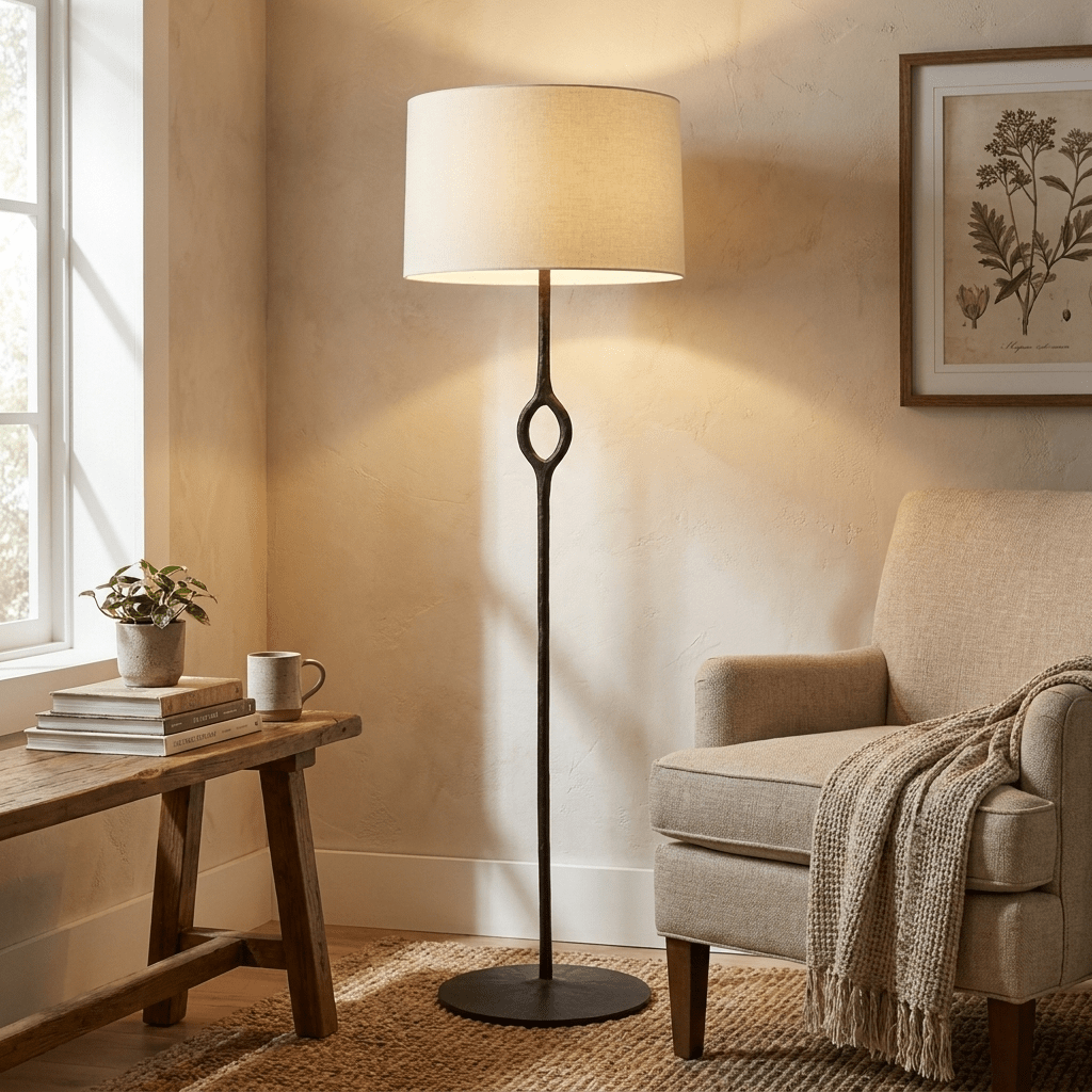 Halo Loop Modern Floor Lamp with Fabric Shade for Living Room