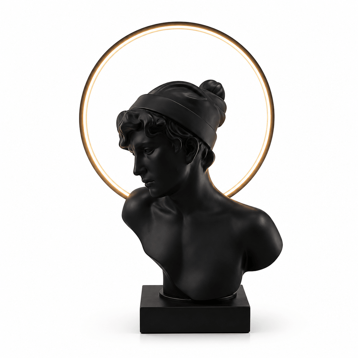 Halo Muse Sculptural Table Lamp – Matte Black LED Accent Light for Modern Interiors