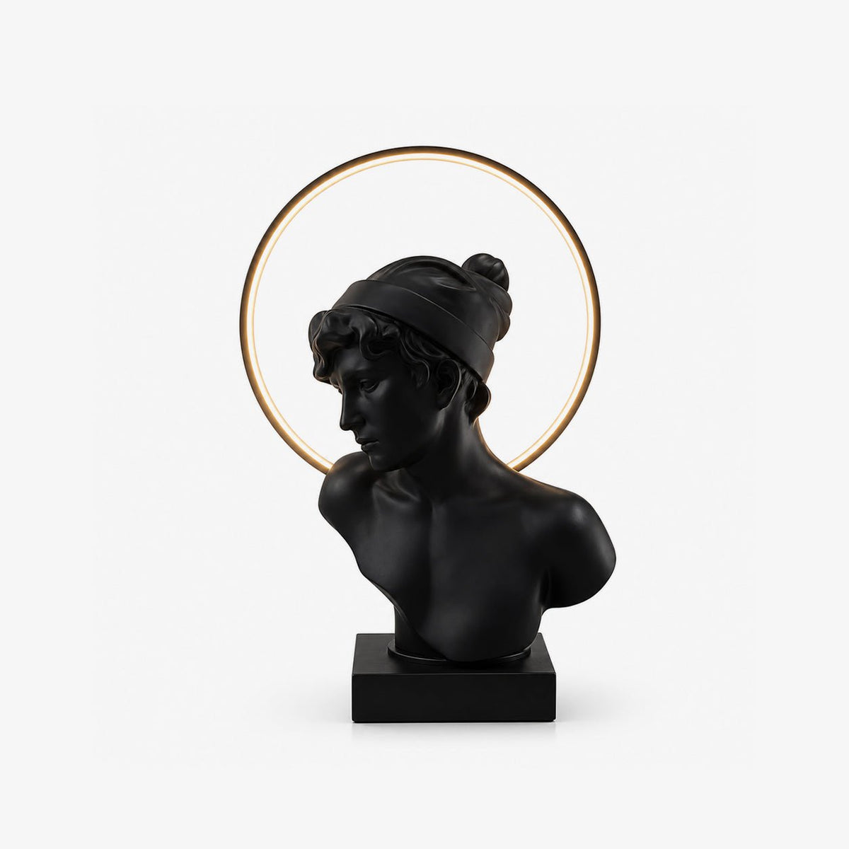 Halo Muse Sculptural Table Lamp – Matte Black LED Accent Light for Modern Interiors