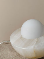 Halo Pebble Stone Table Lamp – Natural Onyx Base with Frosted Glass Globe