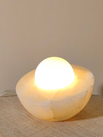 Halo Pebble Stone Table Lamp – Natural Onyx Base with Frosted Glass Globe