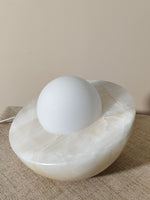 Halo Pebble Stone Table Lamp – Natural Onyx Base with Frosted Glass Globe