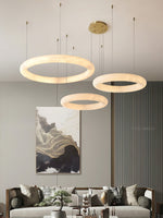 Halo di Pietra Alabaster Ring Chandelier in Brushed Brass