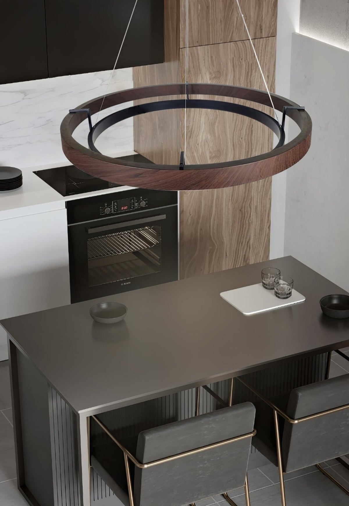Haloa Modern Wood and Metal LED Pendant Light for Dining and Living Spaces
