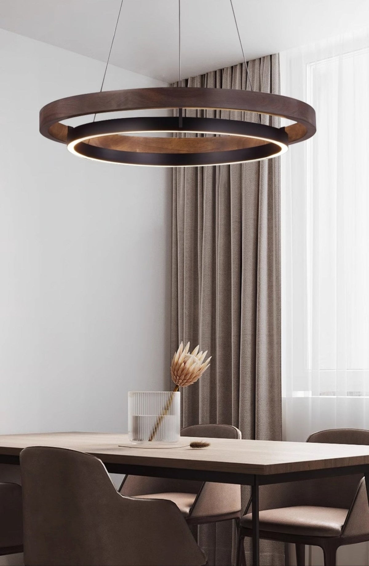 Haloa Modern Wood and Metal LED Pendant Light for Dining and Living Spaces