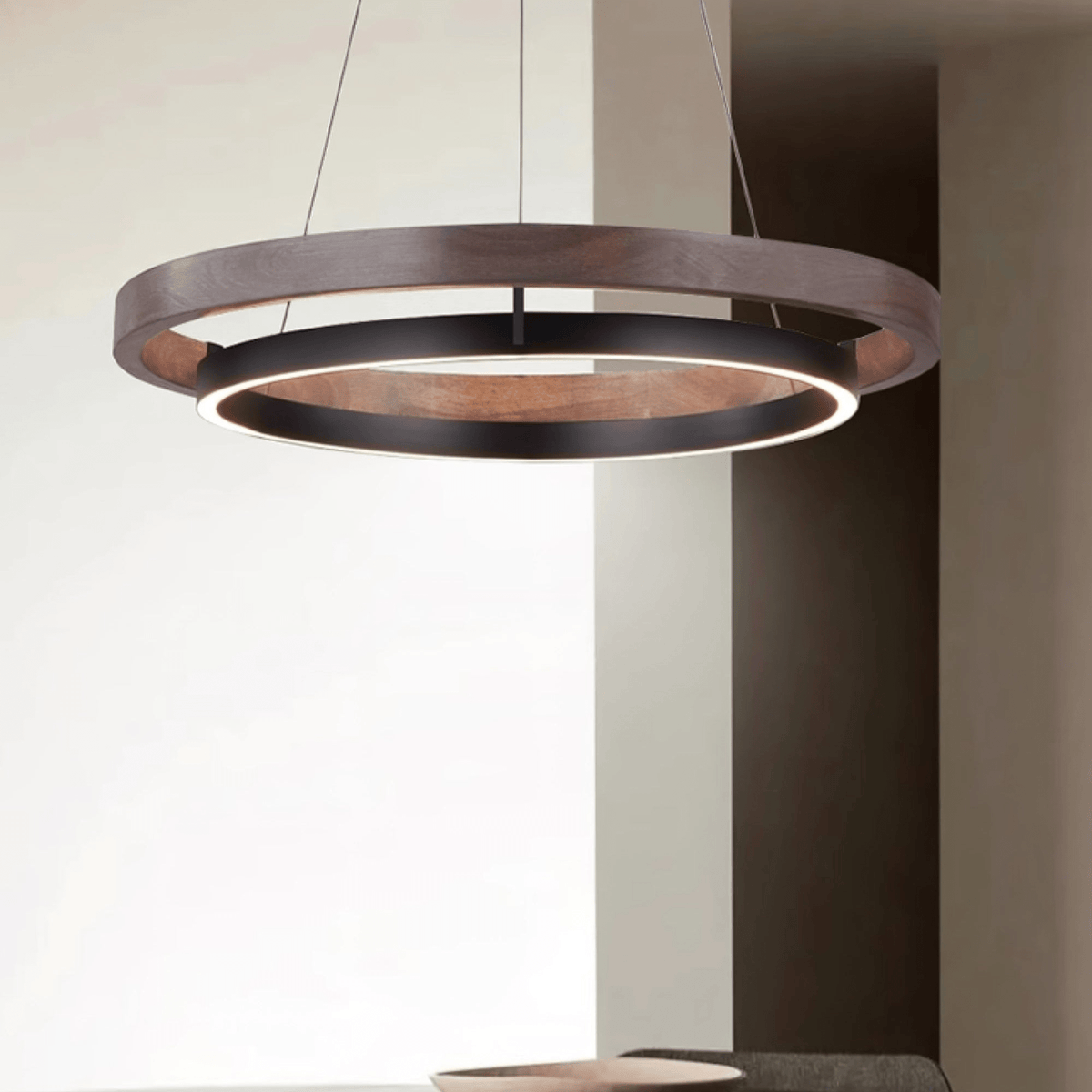 Haloa Modern Wood and Metal LED Pendant Light for Dining and Living Spaces