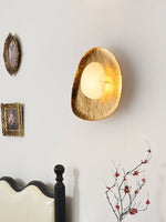 Aurea Alabaster Wall Sconce in Hand-Hammered Brass