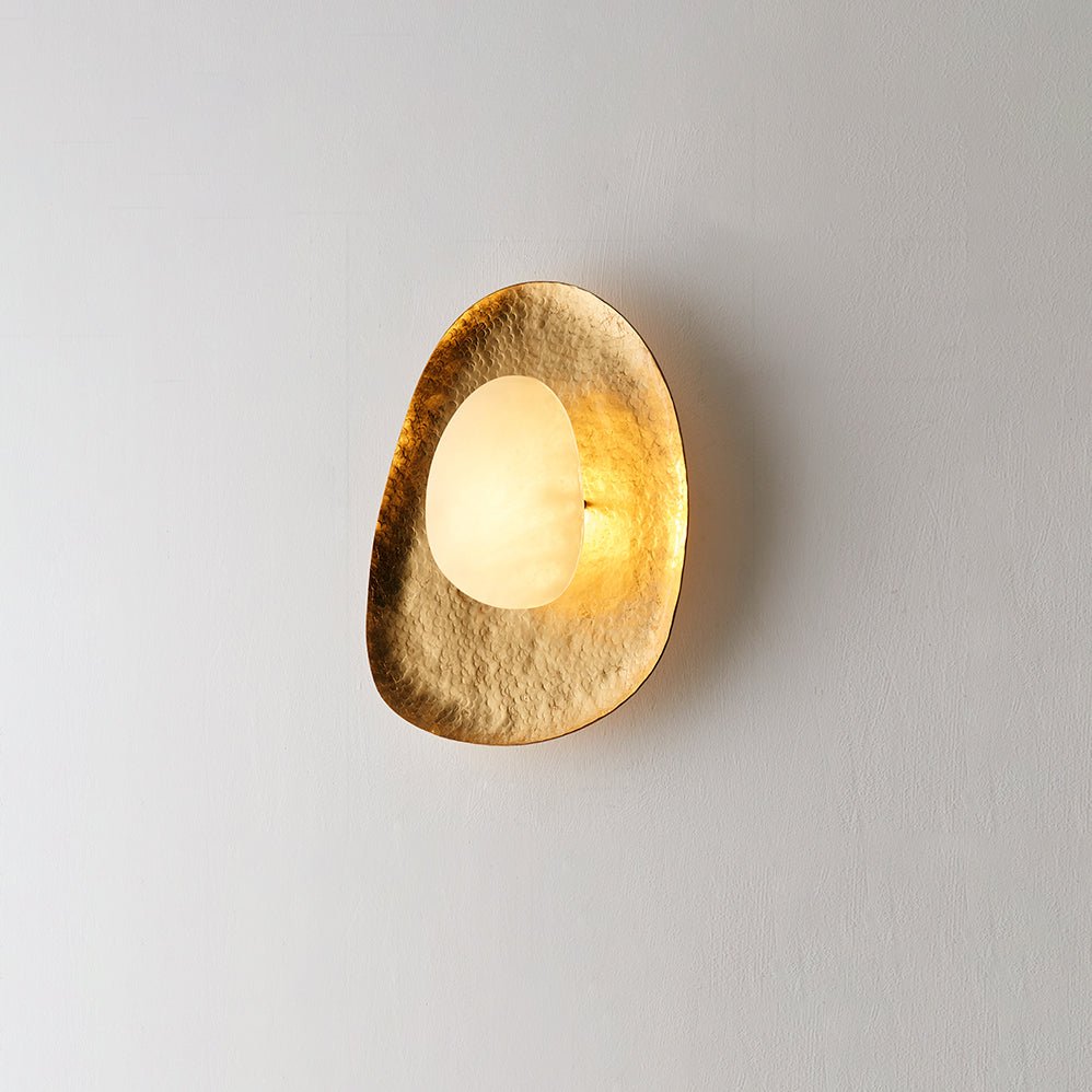 Aurea Alabaster Wall Sconce in Hand-Hammered Brass