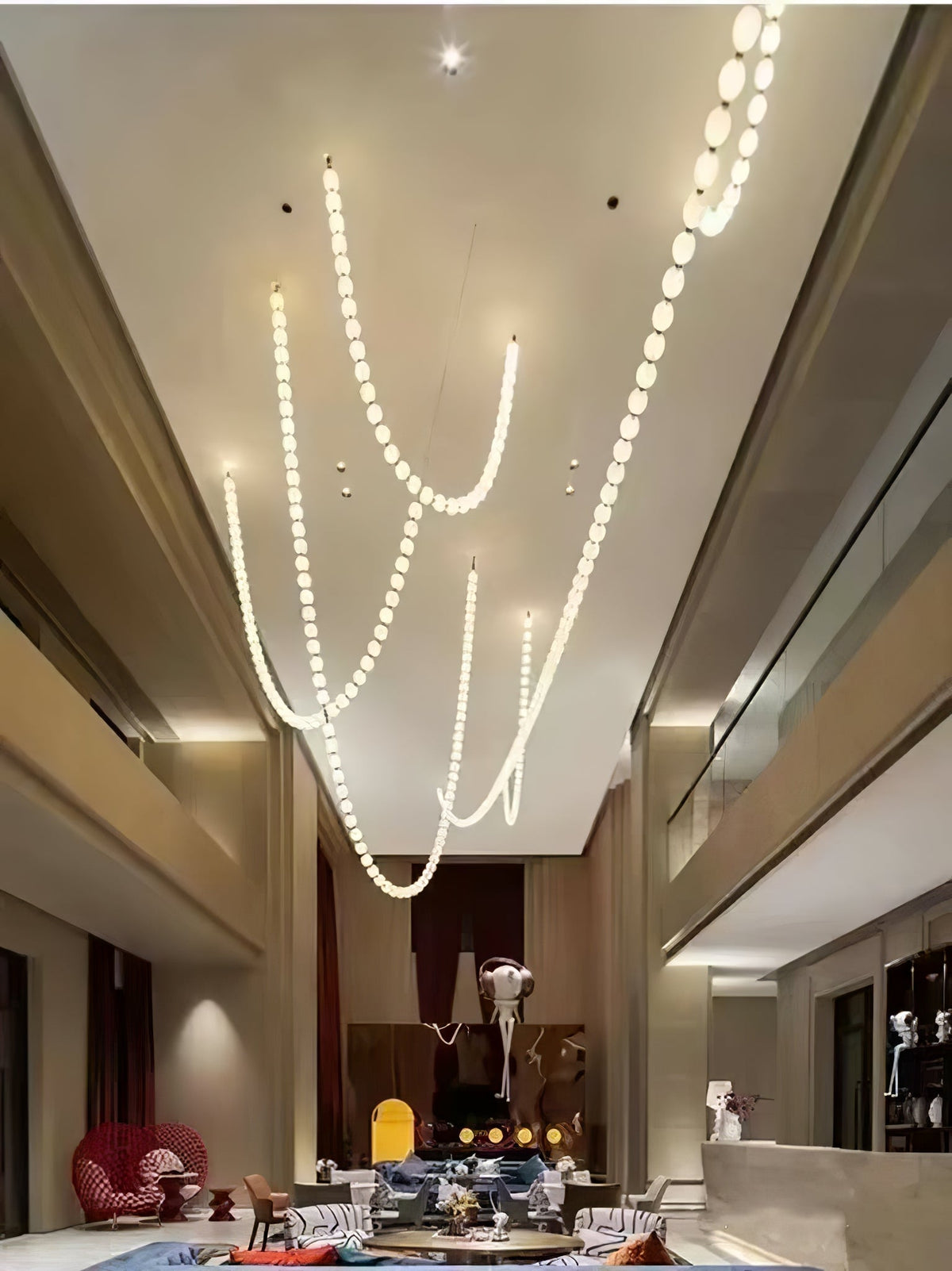Pearl Necklace Acrylic Ball Chandelier, Modern Gold LED Pendant Light