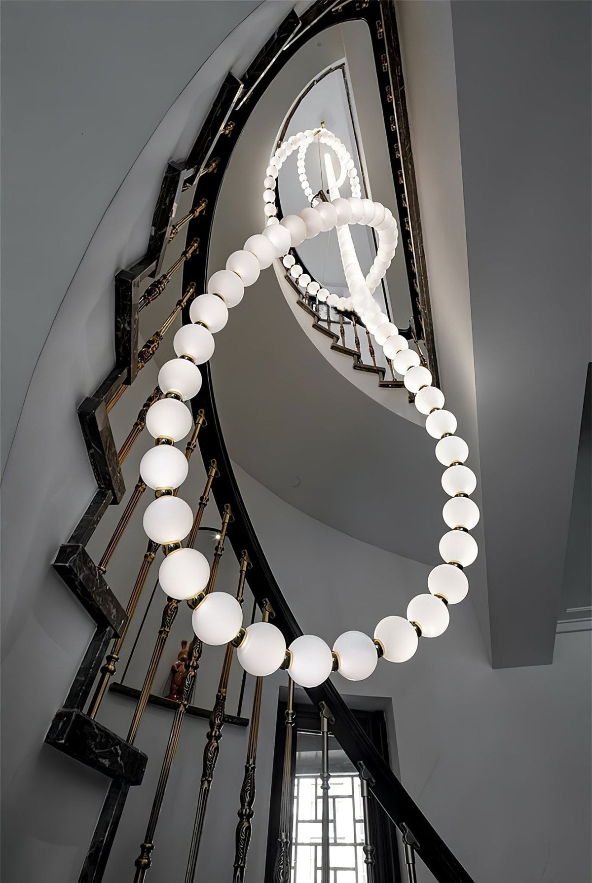 Pearl Necklace Acrylic Ball Chandelier, Modern Gold LED Pendant Light