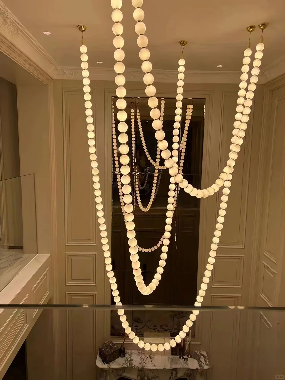 Pearl Necklace Acrylic Ball Chandelier, Modern Gold LED Pendant Light