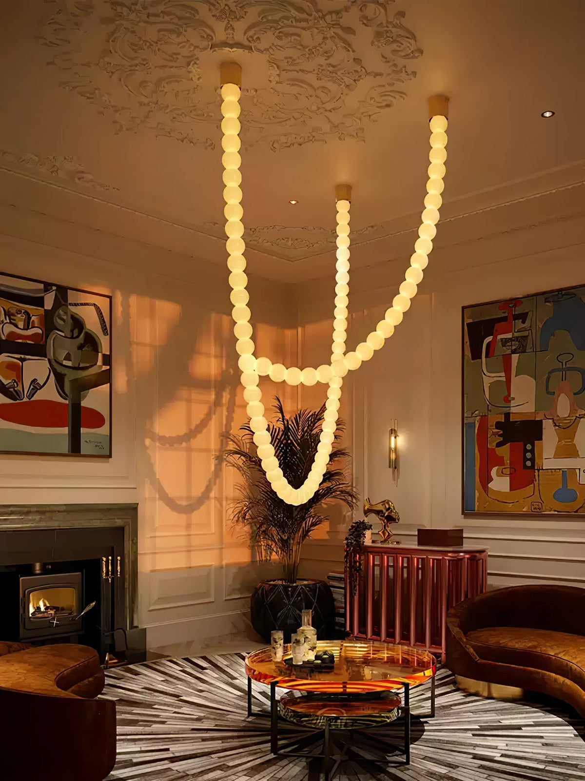 Halti Necklace Acrylic Chandelier with Gold Accents and Integrated LED