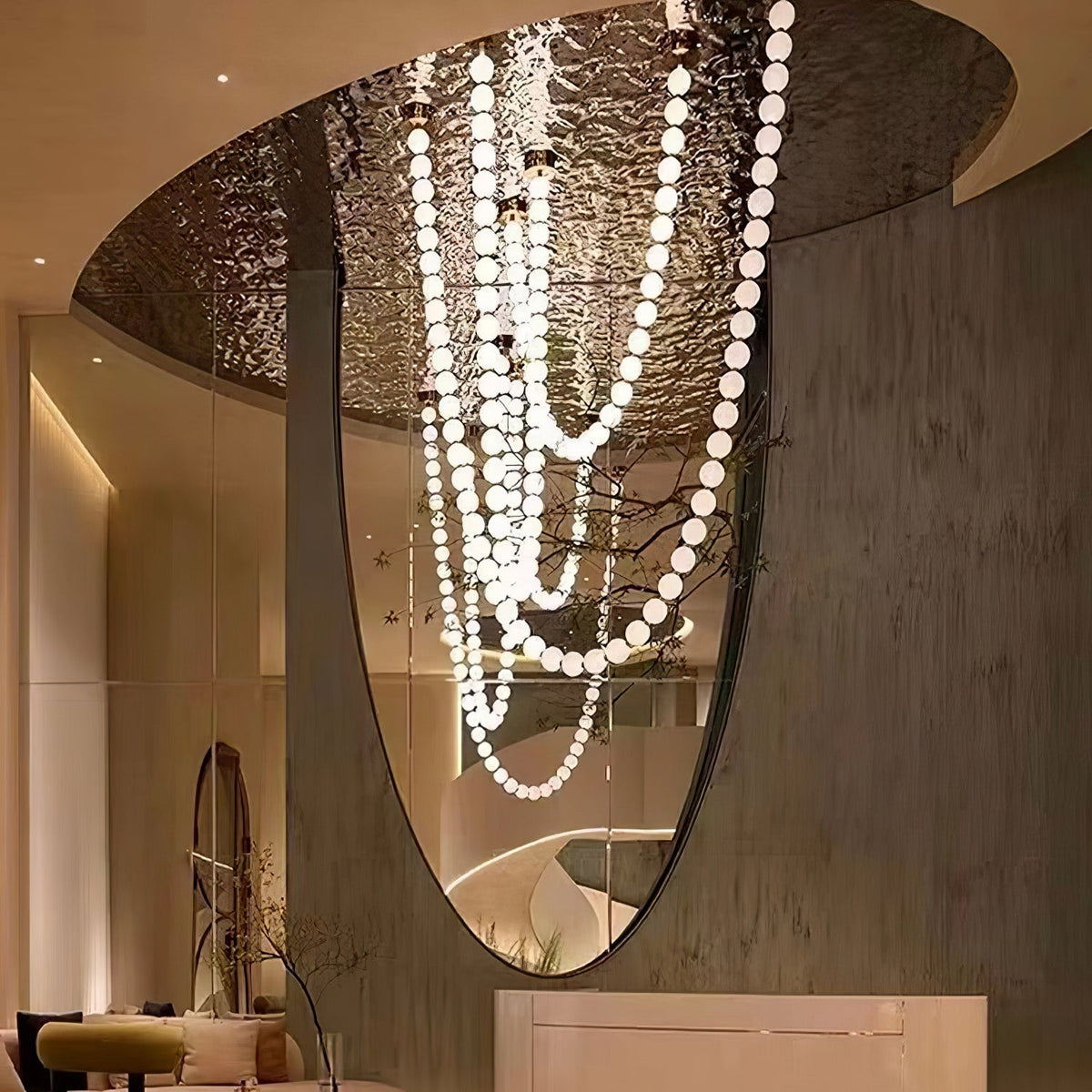 Pearl Necklace Acrylic Ball Chandelier, Modern Gold LED Pendant Light