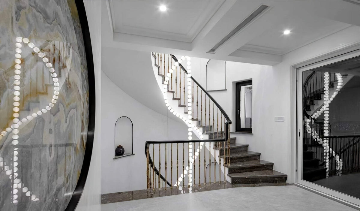 Pearl Necklace Acrylic Ball Chandelier, Modern Gold LED Pendant Light