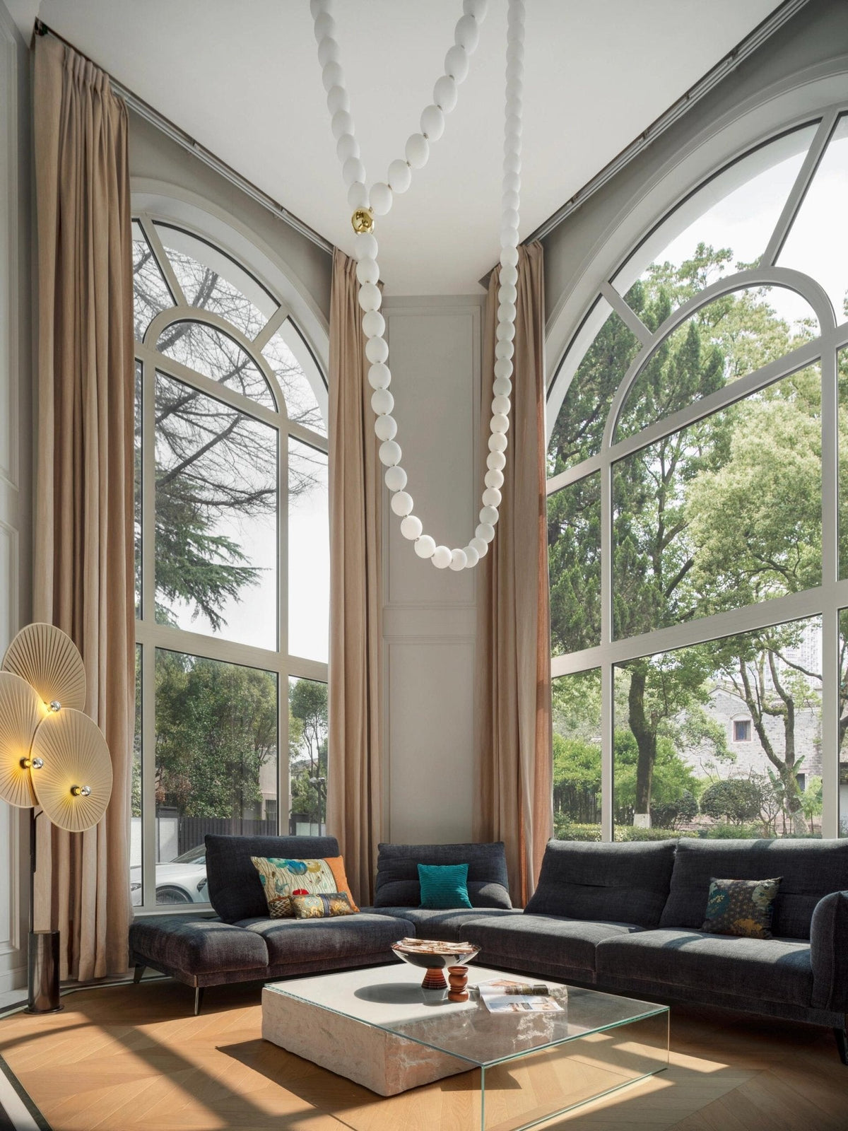 Halti Necklace Acrylic Chandelier with Gold Accents and Integrated LED