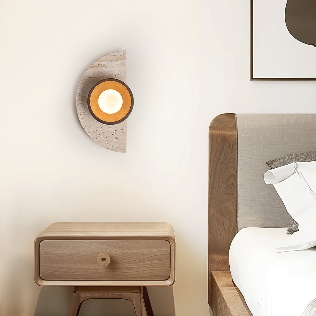 Halvora Travertine Wall Sconce with Wood Accent and Glass Globe