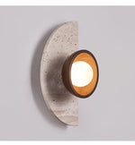 Halvora Travertine Wall Sconce with Wood Accent and Glass Globe
