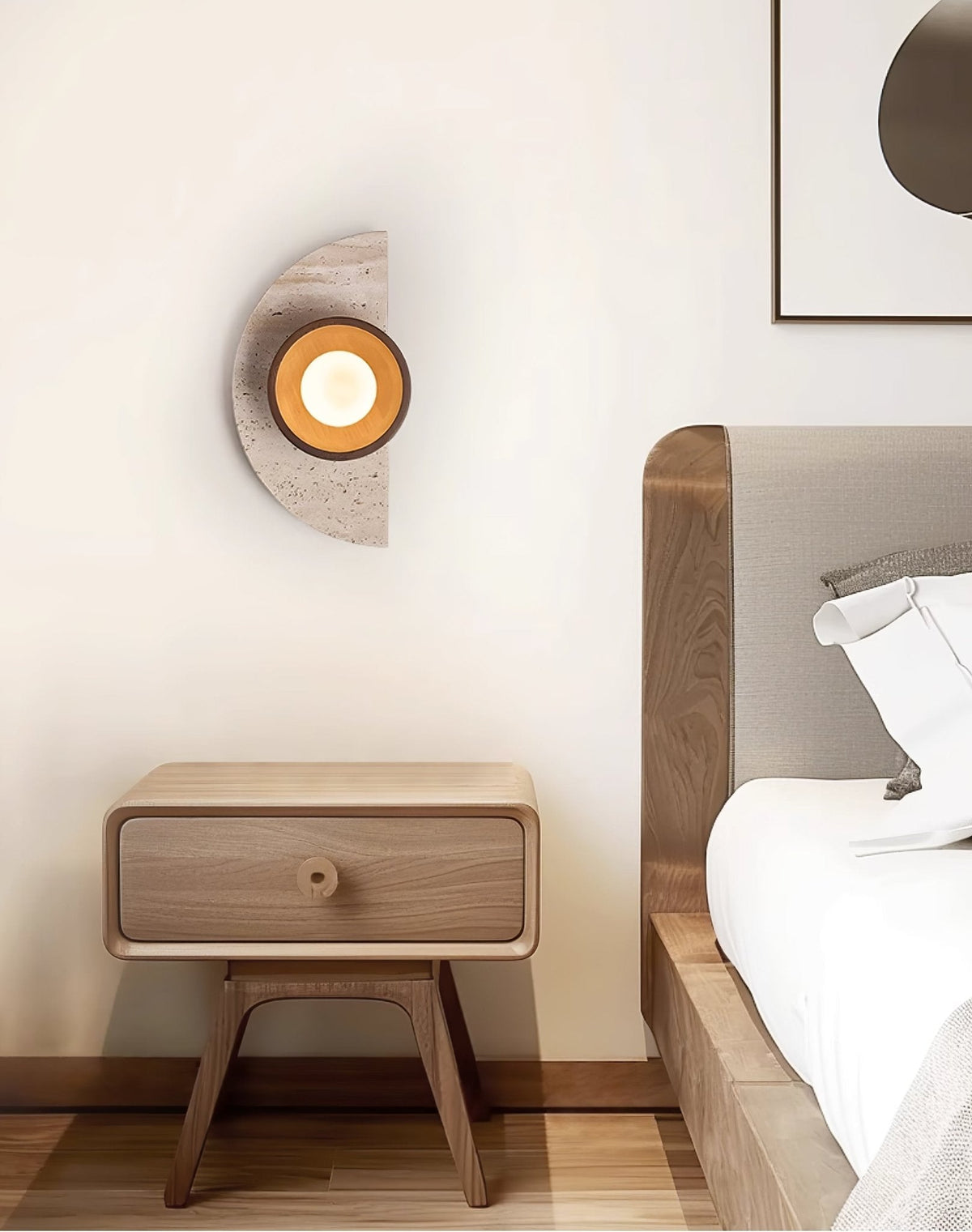 Halvora Travertine Wall Sconce with Wood Accent and Glass Globe