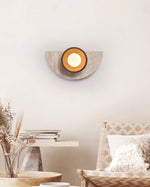 Halvora Travertine Wall Sconce with Wood Accent and Glass Globe