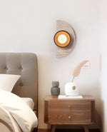 Halvora Travertine Wall Sconce with Wood Accent and Glass Globe