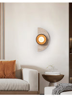 Halvora Travertine Wall Sconce with Wood Accent and Glass Globe