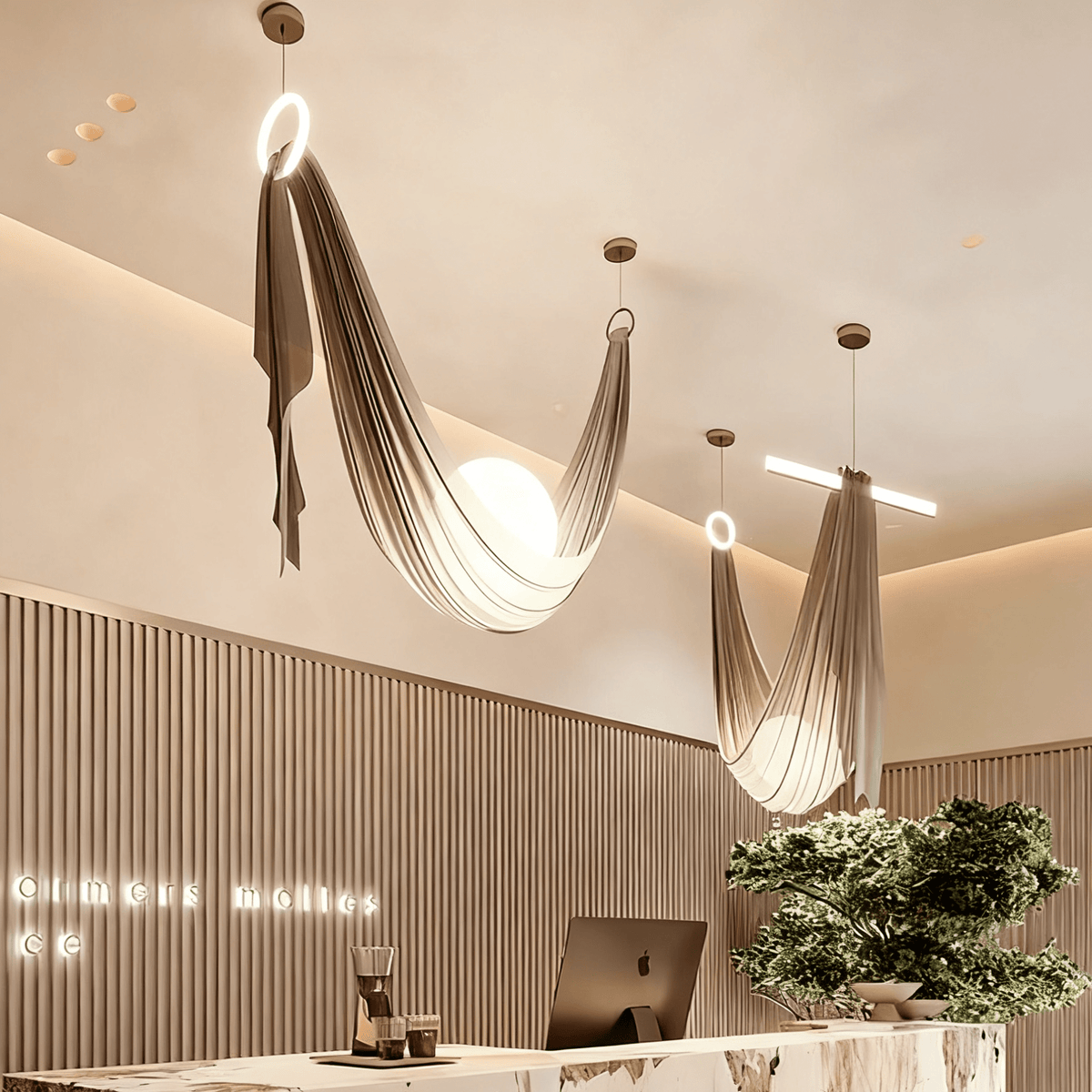 Hammock Fabric Pendant Light – Sculptural Designer Ceiling Lamp