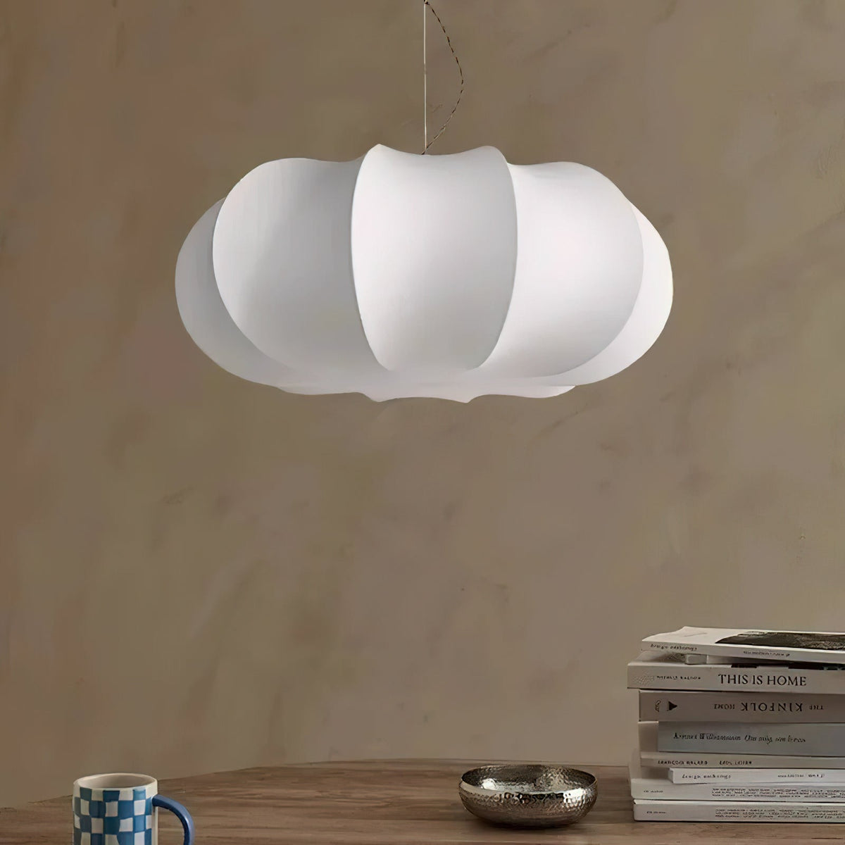 Oblate Silk Pendant Light – Modern Linen Shade Ceiling Lamp