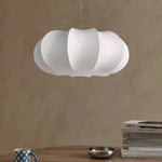 Oblate Silk Pendant Light – Modern Linen Shade Ceiling Lamp