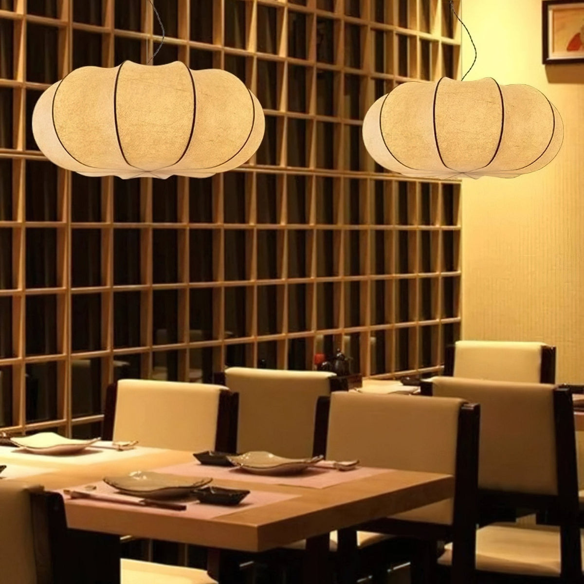Oblate Silk Pendant Light – Modern Linen Shade Ceiling Lamp